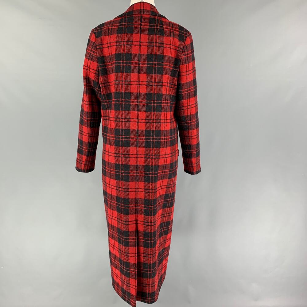 MOTHER OF PEARL Size 8 Red Navy Wool Plaid Notch Lapel Coat - Picture 3 of 6